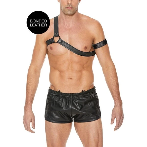 Ouch! Bonded Leather Gladiator Harness with Armband
