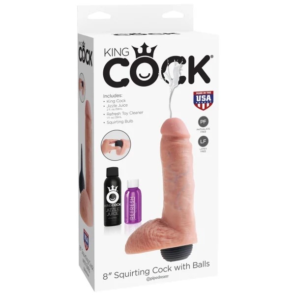 King Cock 8" Squirting Cock With Balls - Vanilla