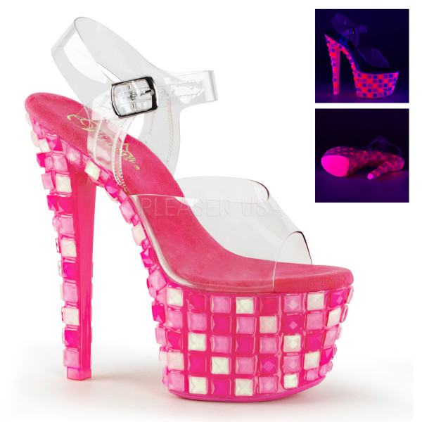 7 inches Heel, 2 3/4 inches PF Ankle Strap Sandal, Blacklight Reactive