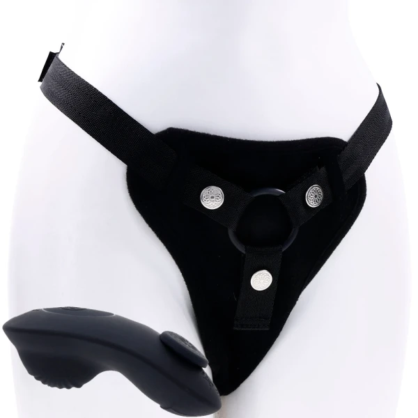 Hidden Pocket Strap-On with Remote Control Vibrator