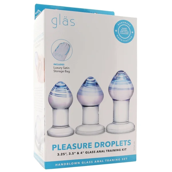Gläs Amethyst Rain Glass Butt Plug 3 Piece Anal Training Set - Clear & Blue
