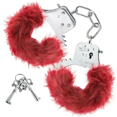 Temptasia Cuffs By Blush Novelties Burgundy Plush Furry Handcuffs