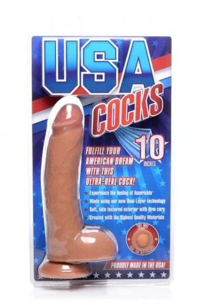 Usa Cocks 10 Inch Ameriskin Dual Density Dildo - Medium Skin Tone