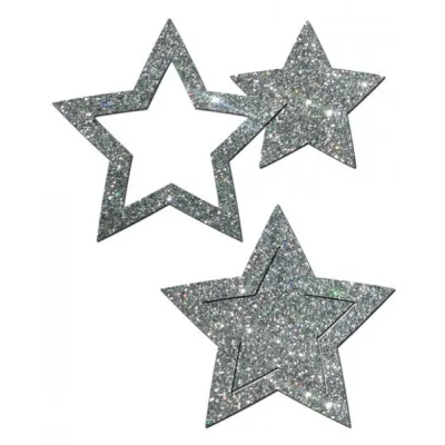 Pastease Glitter Peek A Boob Stars Silver Pasties
