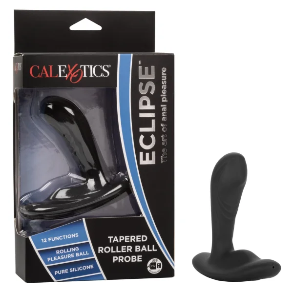 Eclipse Tapered Roller Ball Probe Silicone Vibrating Anal Probe by CalExotics - Black
