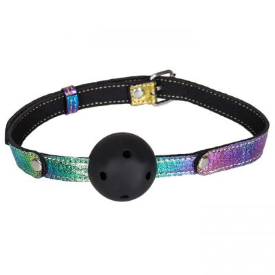 Bondara Shiny B tch Holographic Faux Leather Ball Gag