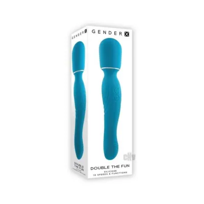 Personal Massagers Gender X Double The Fun Rechargeable Dual Ended Silicone Wand Vibrator Teal