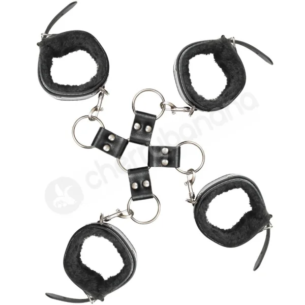 Adam & Eve Hog Tie With Black Fluffy Wrist & Ankle Cuffs