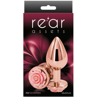 Medium Pink Rose Metal Butt Plug