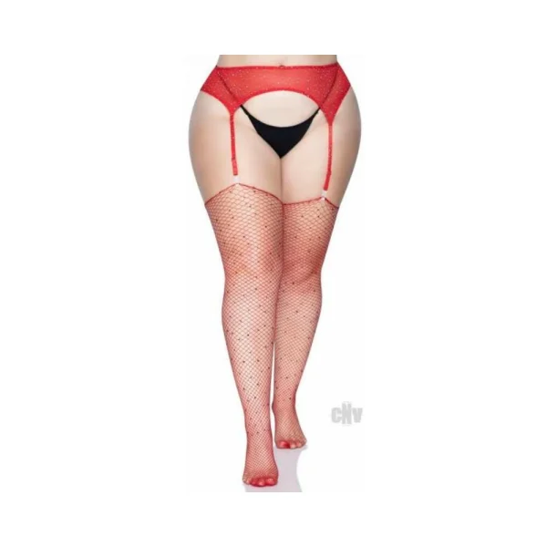Rhinestone Fishnet Stockings - 1x-2x - Red