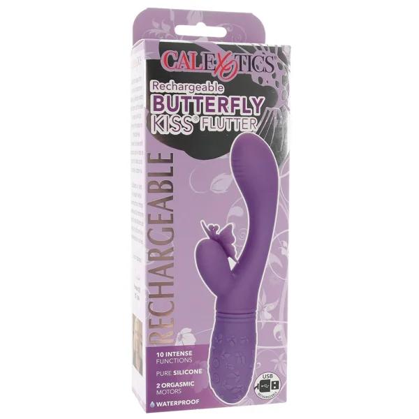 Rechargeable Butterfly Kiss Silicone Flutter Dual Stimulation Vibrator By CalExotics - Purple