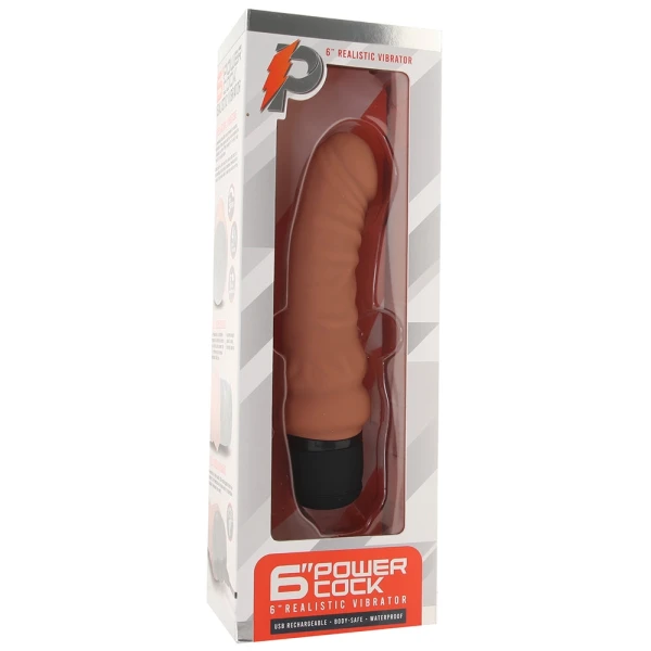 Powercocks Realistic Silicone Waterproof Rechargeable 6" Vibrator - Caramel