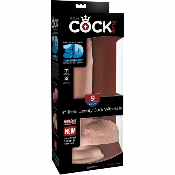 King Cock Plus 9" Triple Density Cock With Balls & Suction Cup Base - Vanilla