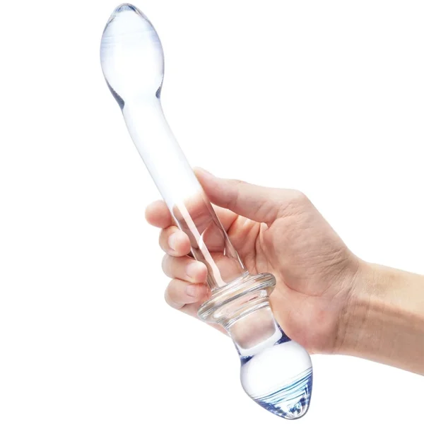 Gläs 9.5" Double Play Dual-Ended Glass Dildo & Butt Plug - Clear & Blue