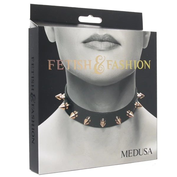 Fetish & Fashion Medusa Spiked Collar By NS Novelties - Black & Gold