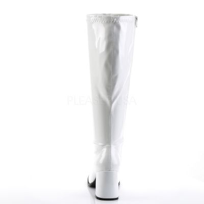 GOGO 300WC 3 Block Heel Wide Width Wht Pat Plus Size ST Boot Side Zip