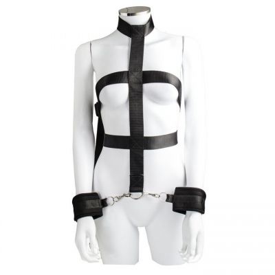 Bondara Black Body Restraint With Collar and Wrist Cuffs