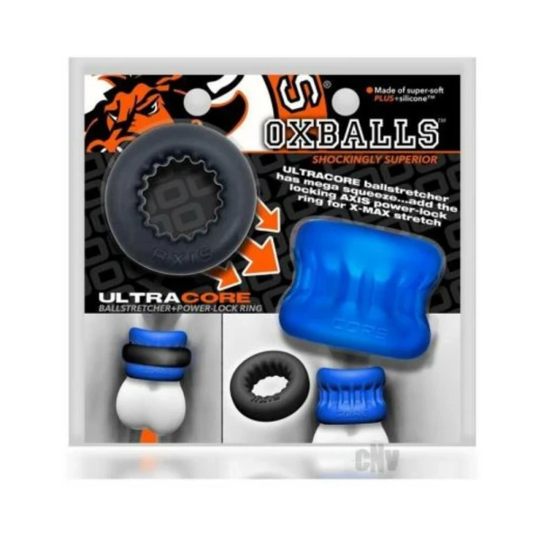Extreme Bondage Gear:  Oxballs Ultracore Core Ballstretcher With Axis Ring Blue Ice