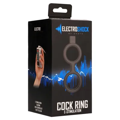 E Stimulation Cock Ring with Ballstrap Black