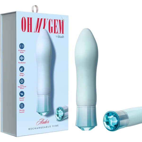 Oh My Gem Ardor Rechargeable Waterproof Silicone Warming Vibrator By Blush - Aquamarine