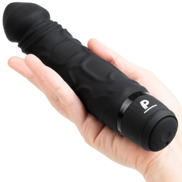 Powercocks Realistic Silicone Waterproof Rechargeable 6.5" Vibrator - Black