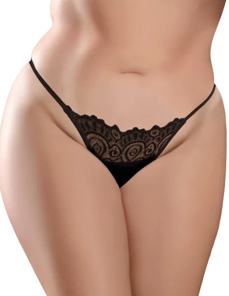 Hookup Panties Remote Lace Peek-a-Boo - Black - XL - Xxl
