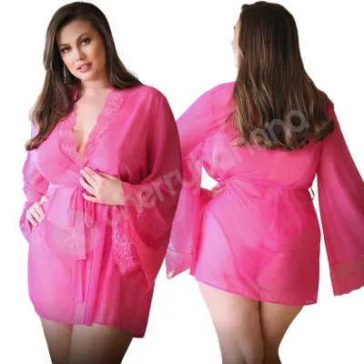 Curve Pink Lace Mesh Robe Panty 3X 4X