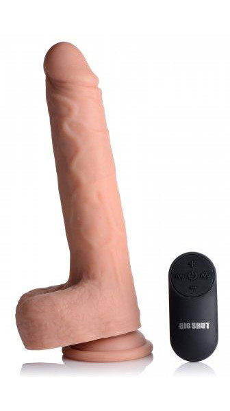 Vibrating & Thrusting XL Dildo with Suction Cup and Balls - Beige