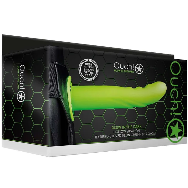 Textured Curved 8 Inch Hollow Strap-On