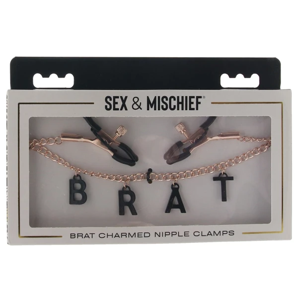 Sex & Mischief Brat Charmed Nipple Clamps By Sportsheets - Rose Gold & Black