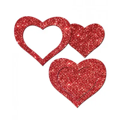 Pastease Glitter Peek A Boob Hearts Pasties Red