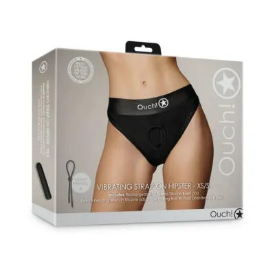 Strap on Dildos Harnesses Shots Ouch Vibrating Strap on Thong With Adjustable Garters Black Xs s