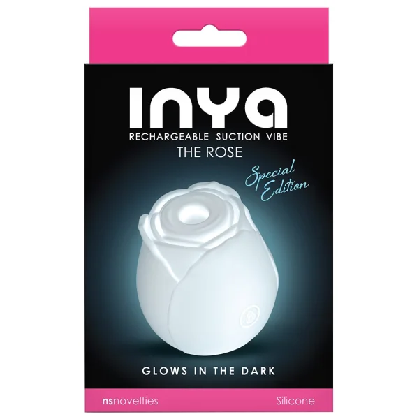 Inya The Rose Silicone Rechargeable Clitoral Pressure Wave Stimulator - Glow In The Dark White