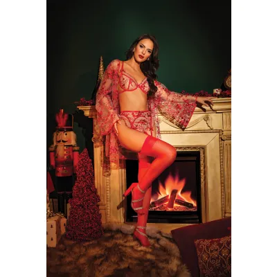 Romantic Ruffle Floral Bra Garter Belt Thong