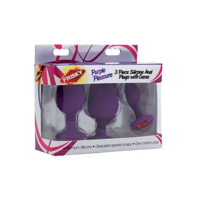 Purple Pleasure 3 Piece Silicone Anal Plugs With Gems