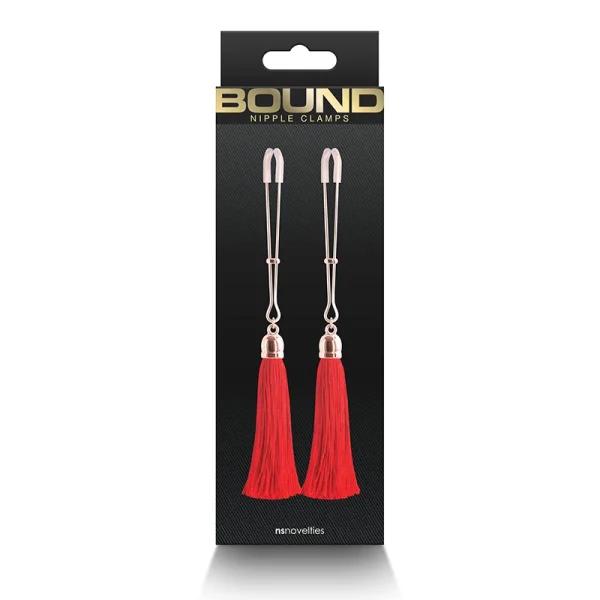Bound Adjustable T1 Tassel Nipple Clamps by NS Novelties - Rose Gold & Black