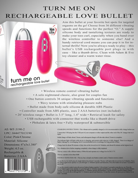 Adam & Eve Turn Me On Rechargeable Love Bullet