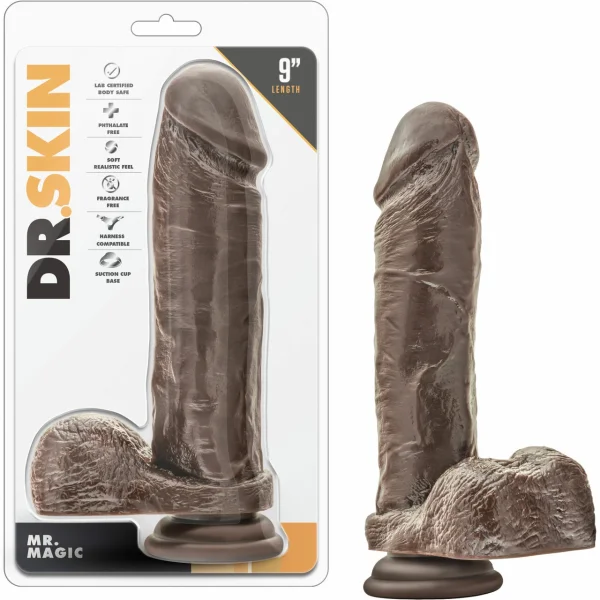 Dr. Skin Mr. Magic Realistic Dildo With Balls & Suction Cup by Blush - Chocolate