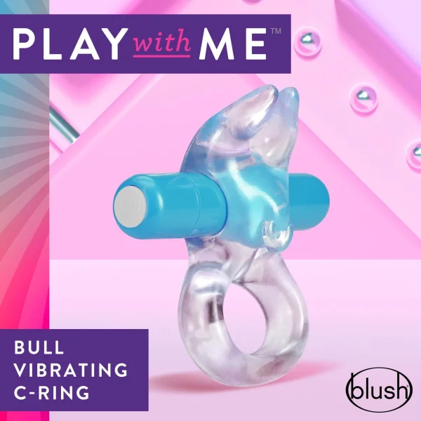 Cockring W/Clit Stimulator - Play With Me  Bull Vibrating C-Ring - Blue - Blush Novelties