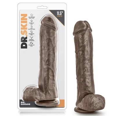 Dr Skin Huge 11 5 Inch Mr Savage Brown Suction Anal Dildo by Blush Novelties
