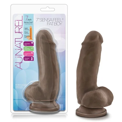 Au Naturel Realistic Fat Boy 7 Inch Brown Anal Dildo with Balls by Blush Novelties