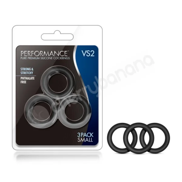 Performance VS2 Pure Premium Silicone Black Cock Rings Small 3 Pack