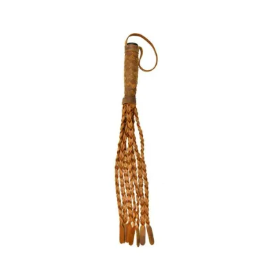Ouch Pain Unique Italian Leather 7 Braided Tails With 6 Handle Fish Design Brown Distressed Leath
