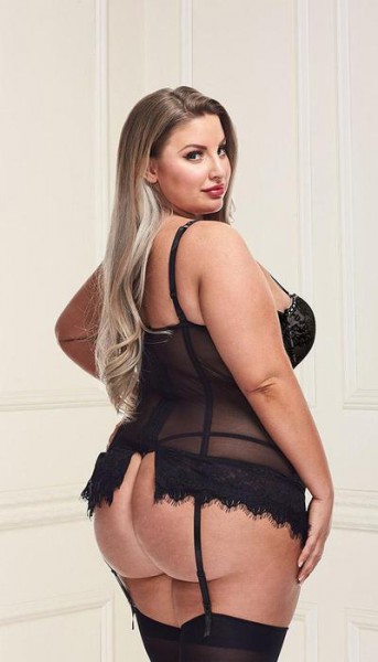 Underwire Bustier Set with Lace Overlay and Contoured Waist-Boning