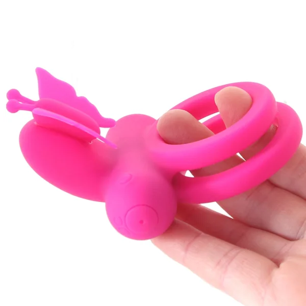 Silicone Rechargeable Dual Butterfly Couples Vibrating Cock Ring By CalExotics - Pink