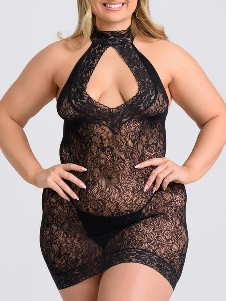 Lovehoney Plus Size Black Lace Keyhole Front Mini Dress — image 9 of 12