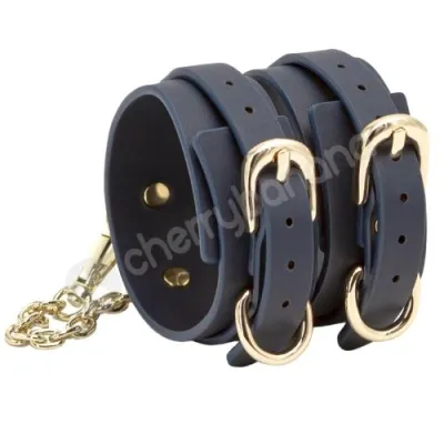 Bondage Couture Ankle Cuffs Blue Gold Luxurious Restraints