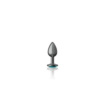 Cheeky Charms Gunmetal Metal Butt Plug Round Teal Small