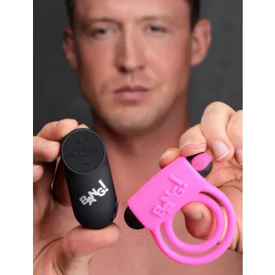 Remote Control 28x Vibrating Cock Ring And Bullet Pink