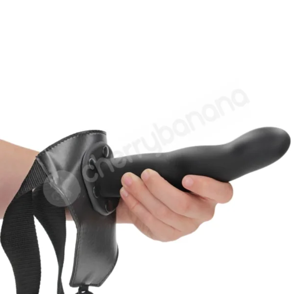 Ouch! Smooth Black 8" Curved Hollow Strap-On Adjustable Set